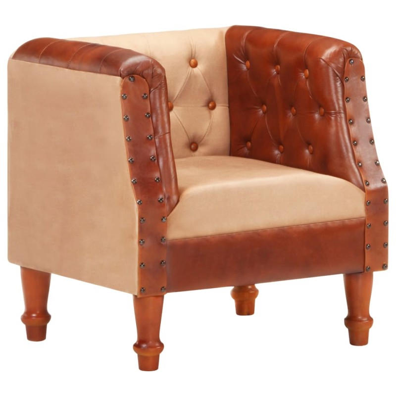 vidaXL Sillón cúbico de cuero auténtico y madera maciza mango marrón vidaXL Sillón cúbico de cuero auténtico y madera maciza mango marrón