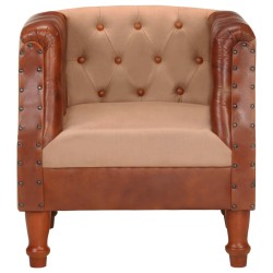 vidaXL Sillón cúbico de cuero auténtico y madera maciza mango marrón