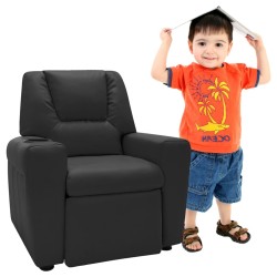 vidaXL Sillón reclinable para niños cuero sintético negro