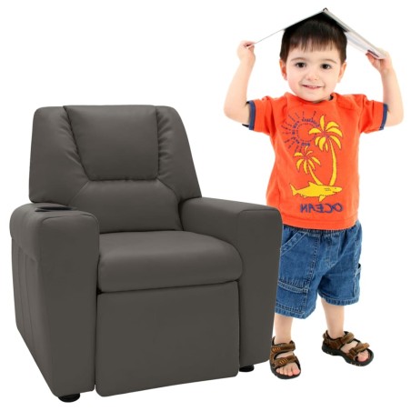vidaXL Sillón reclinable para niños cuero sintético gris antracita