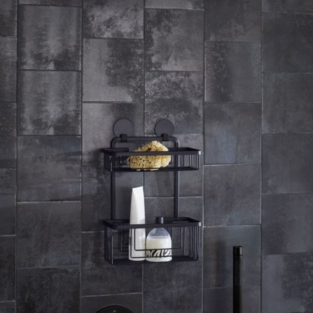 Kleine Wolke Estantería de ducha doble Rocco rectangular negro
