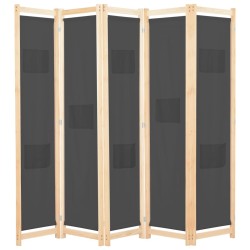 vidaXL Biombo divisor 5 paneles de tela gris 200x170x4 cm