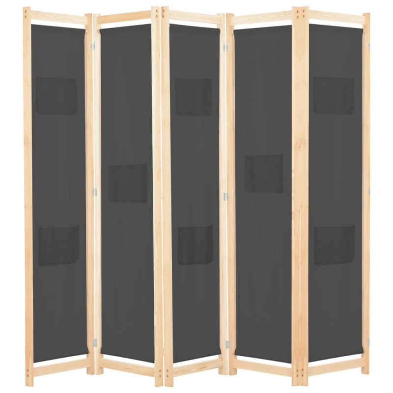 vidaXL Biombo divisor 5 paneles de tela gris 200x170x4 cm vidaXL Biombo divisor 5 paneles de tela gris 200x170x4 cm