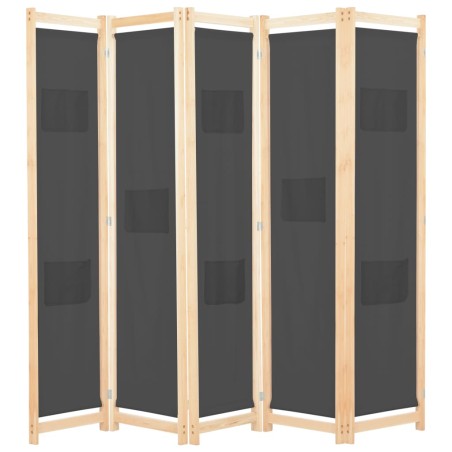 vidaXL Biombo divisor 5 paneles de tela gris 200x170x4 cm