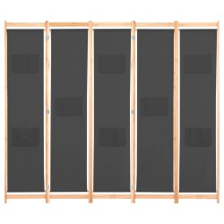vidaXL Biombo divisor 5 paneles de tela gris 200x170x4 cm