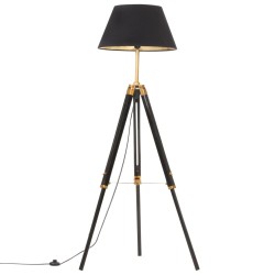 vidaXL Lámpara de trípode madera maciza de teca negro y dorado 141 cm