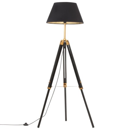 vidaXL Lámpara de trípode madera maciza de teca negro y dorado 141 cm