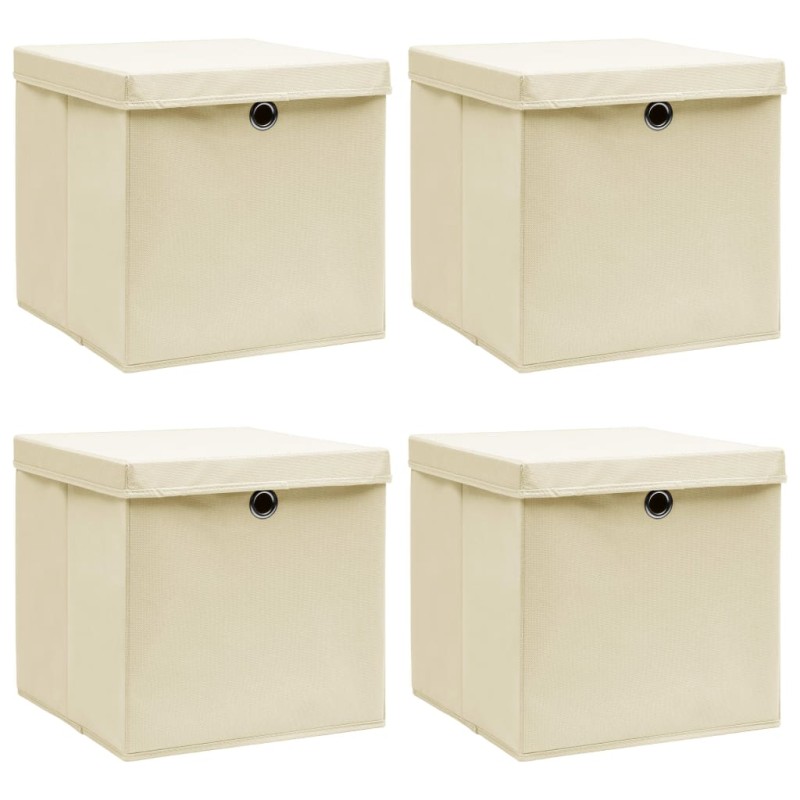 vidaXL Cajas de almacenaje con tapas 4 uds tela crema 32x32x32 cm vidaXL Cajas de almacenaje con tapas 4 uds tela crema 32x32x32 cm