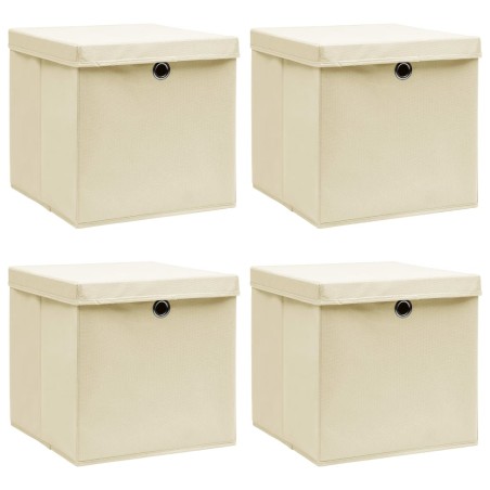  vidaXL Cajas de almacenaje con tapas 4 uds tela crema 32x32x32 cm