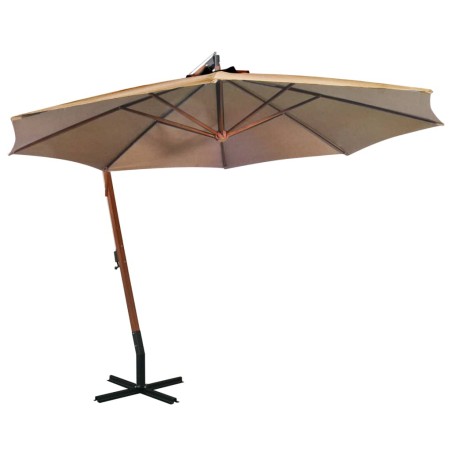 vidaXL Sombrilla colgante con palo madera abeto gris taupe 3,5x2,9 m