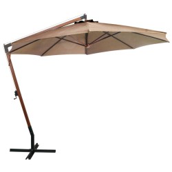 vidaXL Sombrilla colgante con palo madera abeto gris taupe 3,5x2,9 m