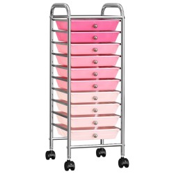 vidaXL Carrito de almacenaje portátil 10 cajones plástico ombre rosa