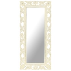 vidaXL Espejo tallado a mano madera maciza de mango blanco 110x50 cm