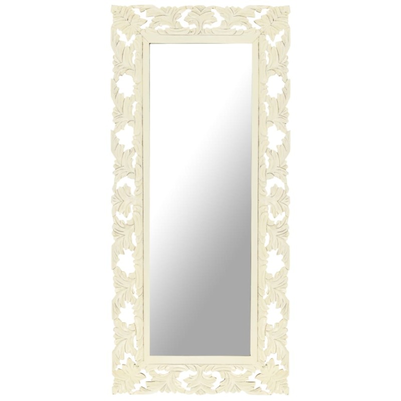 vidaXL Espejo tallado a mano madera maciza de mango blanco 110x50 cm vidaXL Espejo tallado a mano madera maciza de mango blanco 110x50 cm