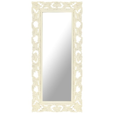 vidaXL Espejo tallado a mano madera maciza de mango blanco 110x50 cm