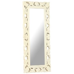 vidaXL Espejo tallado a mano madera maciza de mango blanco 110x50 cm