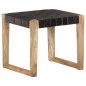 vidaXL Taburete de cuero auténtico negro y madera de mango maciza vidaXL Taburete de cuero auténtico negro y madera de mango maciza