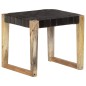 vidaXL Taburete de cuero auténtico negro y madera de mango maciza vidaXL Taburete de cuero auténtico negro y madera de mango maciza