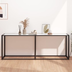 vidaXL Mesa consola vidrio templado mármol blanco 200x35x75,5 cm