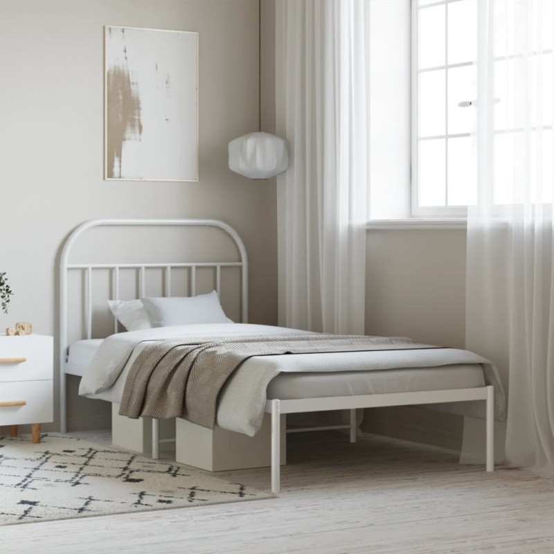 vidaXL Estructura de cama de metal con cabecero blanco 100x190 cm vidaXL Estructura de cama de metal con cabecero blanco 100x190 cm