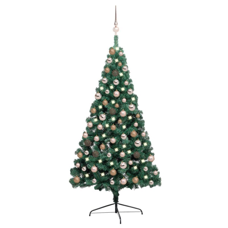 vidaXL Medio árbol de Navidad con luces y bolas verde 150 cm vidaXL Medio árbol de Navidad con luces y bolas verde 150 cm