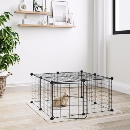 vidaXL Jaula para mascotas de 12 paneles puerta acero negro 35x35cm