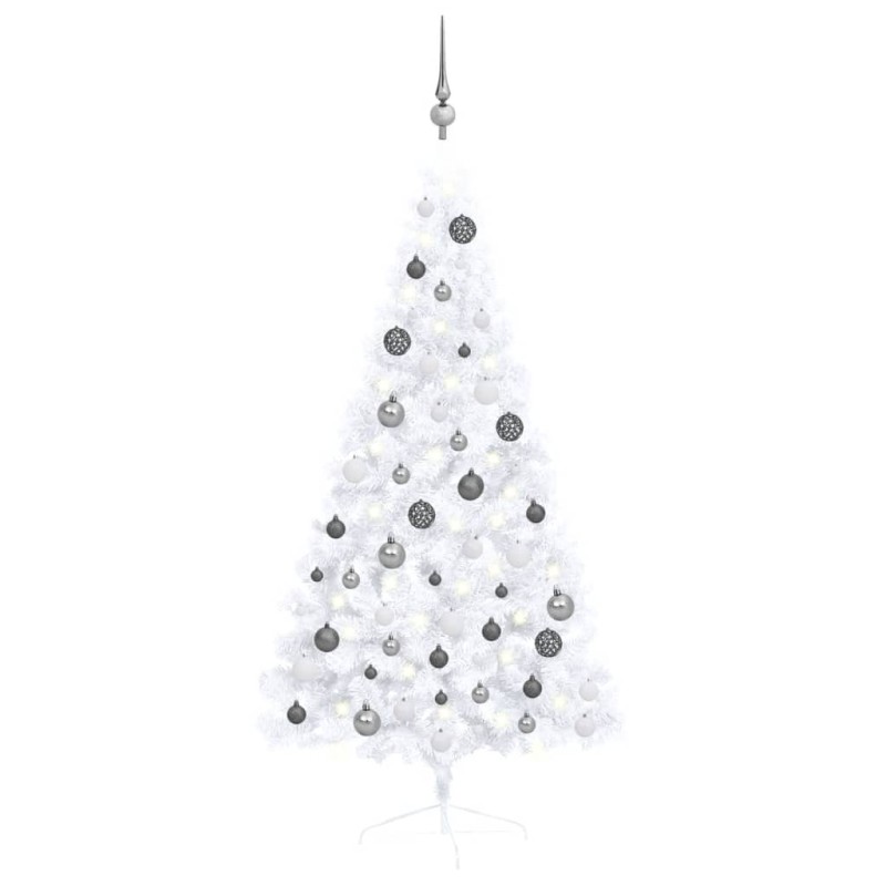 vidaXL Medio árbol de Navidad con luces y bolas blanco 150 cm vidaXL Medio árbol de Navidad con luces y bolas blanco 150 cm
