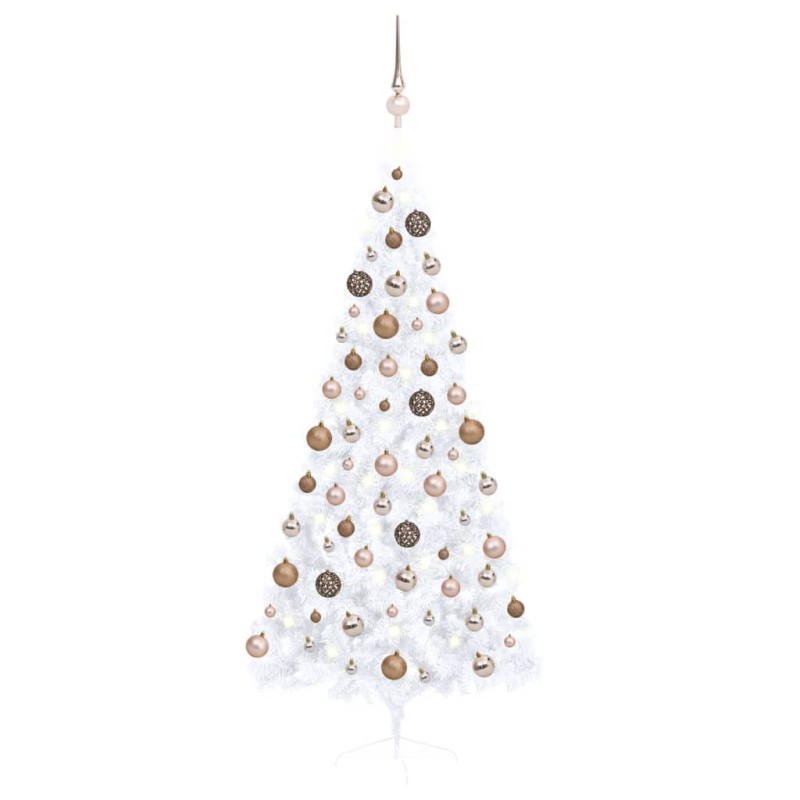 vidaXL Medio árbol de Navidad con luces y bolas blanco 180 cm vidaXL Medio árbol de Navidad con luces y bolas blanco 180 cm