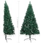 vidaXL Medio árbol de Navidad con luces y bolas verde 210 cm