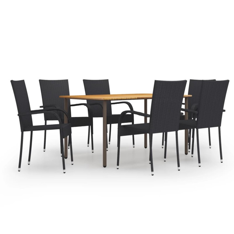 vidaXL Juego de muebles de comedor de jardín 7 piezas ratán PE negro vidaXL Juego de muebles de comedor de jardín 7 piezas ratán PE negro