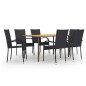 vidaXL Juego de muebles de comedor de jardín 7 piezas ratán PE negro vidaXL Juego de muebles de comedor de jardín 7 piezas ratán PE negro