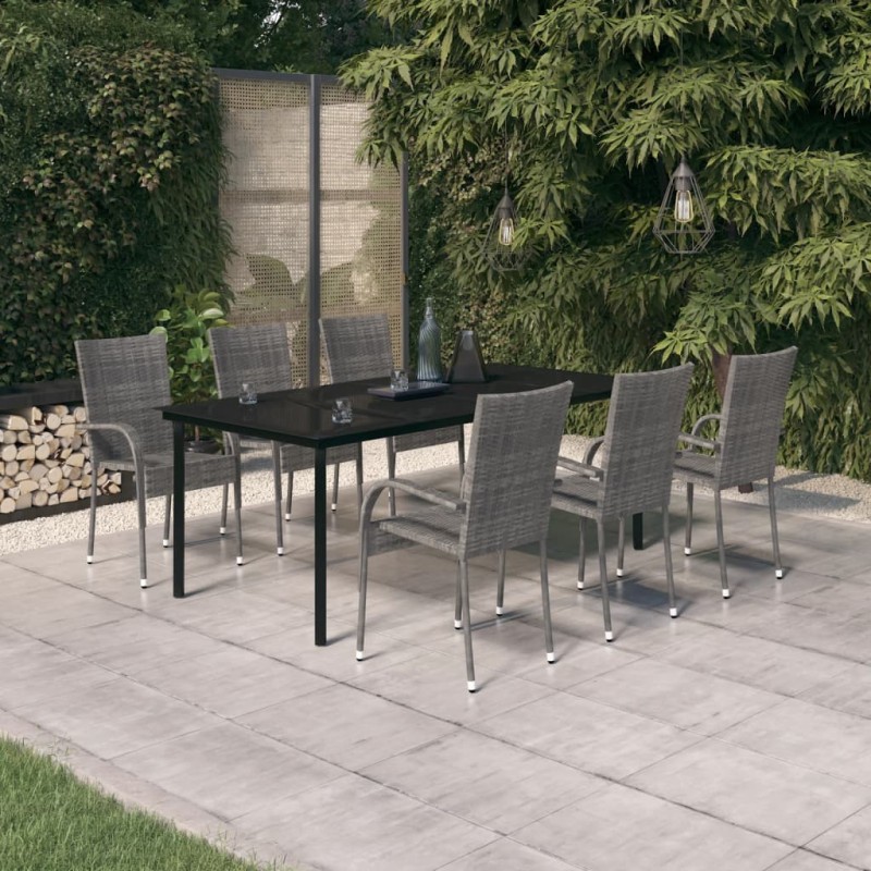 vidaXL Juego de comedor para jardín 7 piezas gris y negro vidaXL Juego de comedor para jardín 7 piezas gris y negro