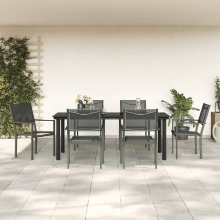vidaXL Juego de comedor para jardín 7 piezas acero y textilene negro