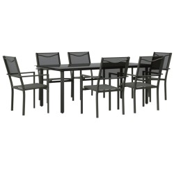 vidaXL Juego de comedor para jardín 7 piezas acero y textilene negro