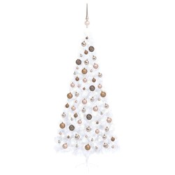 vidaXL Medio árbol de Navidad con luces y bolas blanco 240 cm