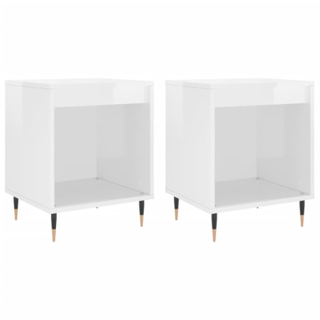vidaXL Mesitas noche 2 uds madera ingeniería blanco brillo 40x35x50 cm