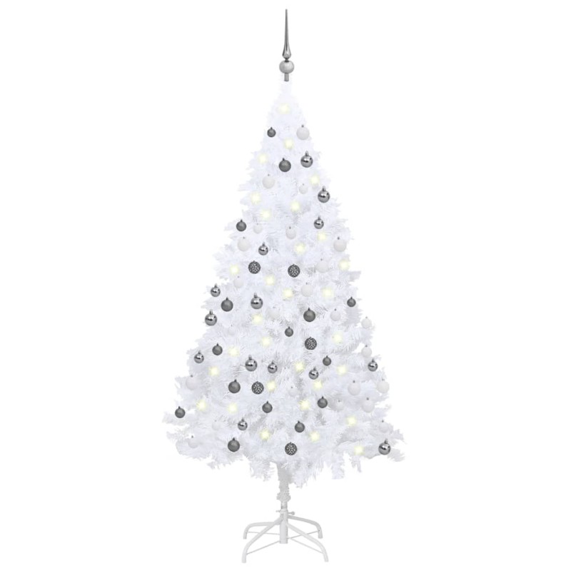 vidaXL Árbol de Navidad preiluminado con luces y bolas blanco 150 cm vidaXL Árbol de Navidad preiluminado con luces y bolas blanco 150 cm