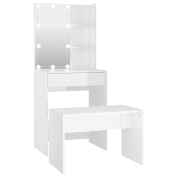 vidaXL Juego de tocador con LED madera contrachapada blanco brillante
