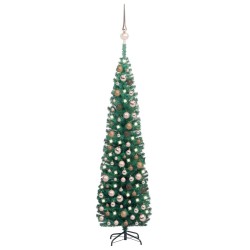 vidaXL Árbol de Navidad preiluminado con luces y bolas verde 240 cm