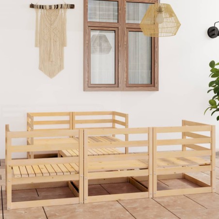 vidaXL Juego de salón de jardín 6 piezas madera maciza de pino