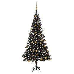 vidaXL Árbol de Navidad preiluminado con luces y bolas negro 210 cm