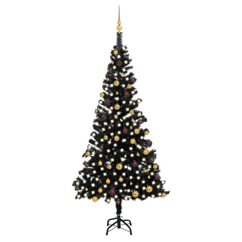vidaXL Árbol de Navidad preiluminado con luces y bolas negro 210 cm vidaXL Árbol de Navidad preiluminado con luces y bolas negro 210 cm