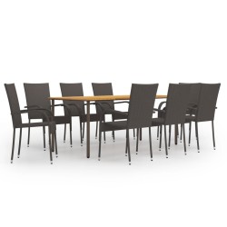 vidaXL Set de muebles de comedor de jardín 9 piezas de ratán marrón