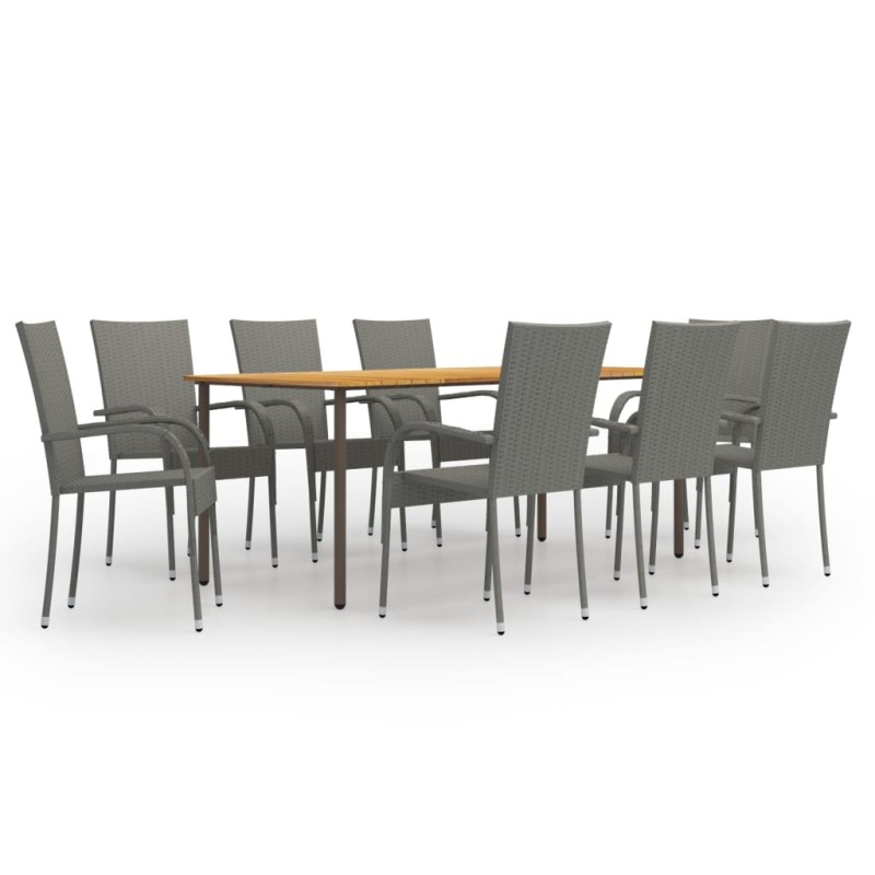 vidaXL Set de muebles de comedor de jardín 9 piezas de ratán PE gris vidaXL Set de muebles de comedor de jardín 9 piezas de ratán PE gris