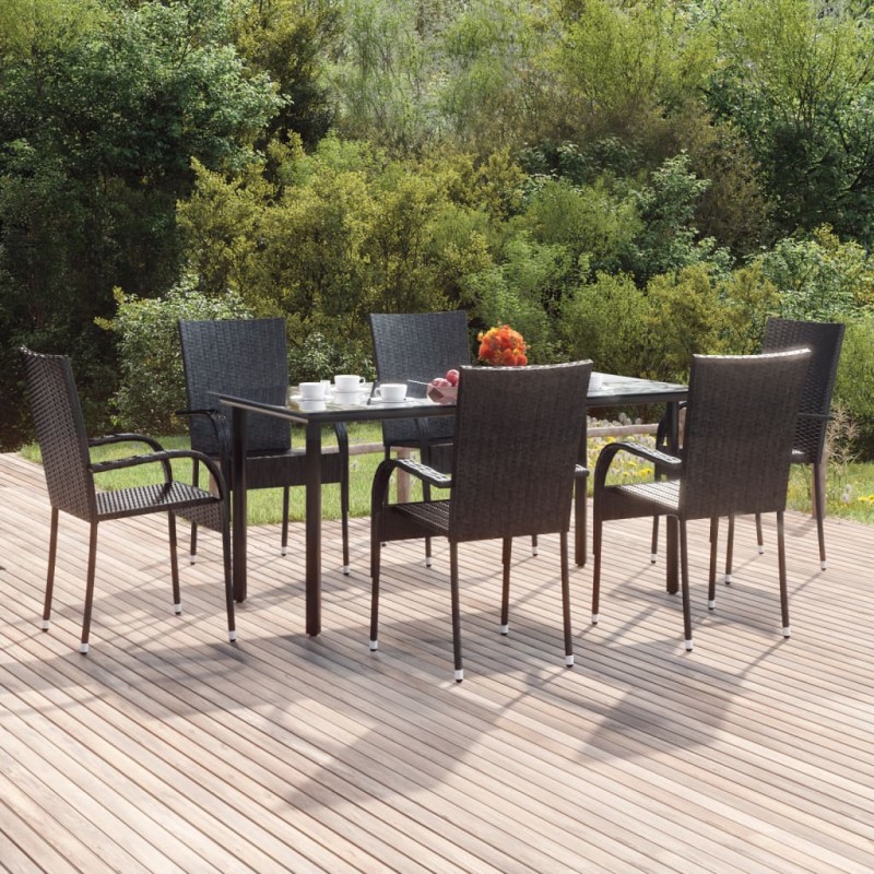 vidaXL Juego de comedor de jardín 7 piezas ratán sintético negro vidaXL Juego de comedor de jardín 7 piezas ratán sintético negro