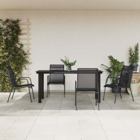 vidaXL Juego de comedor para jardín 5 piezas acero y textilene negro