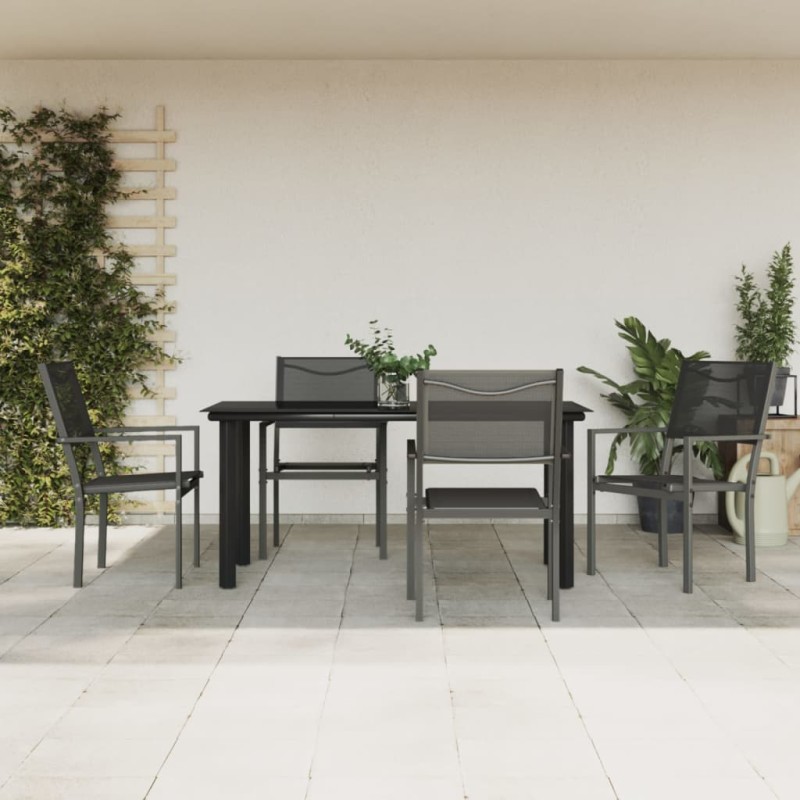 vidaXL Juego de comedor para jardín 5 piezas acero y textilene negro vidaXL Juego de comedor para jardín 5 piezas acero y textilene negro