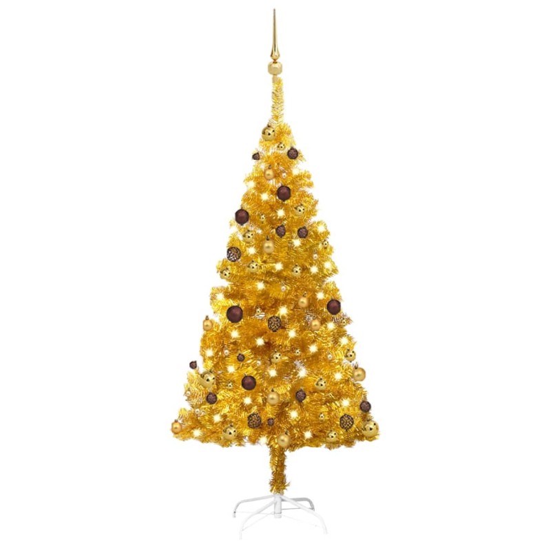 vidaXL Árbol de Navidad preiluminado con luces y bolas dorado 150 cm vidaXL Árbol de Navidad preiluminado con luces y bolas dorado 150 cm