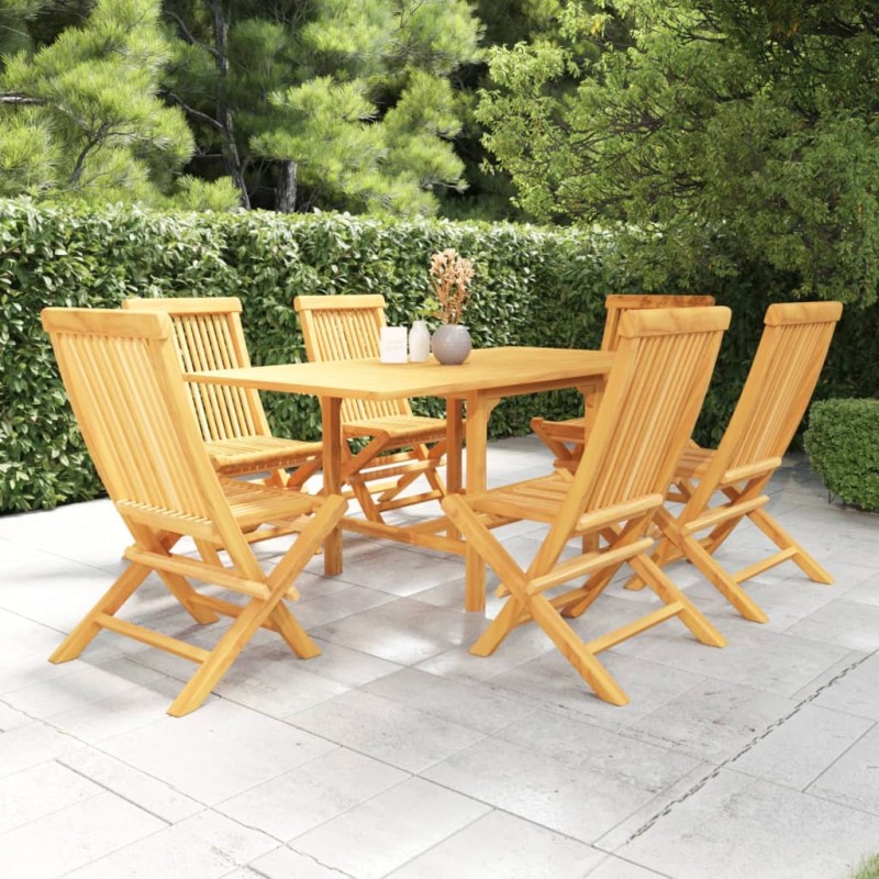 vidaXL Conjunto de comedor de jardín 7 piezas madera maciza de teca vidaXL Conjunto de comedor de jardín 7 piezas madera maciza de teca