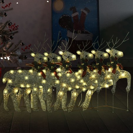 vidaXL Renos de Navidad 6 unidades 120 LED dorado